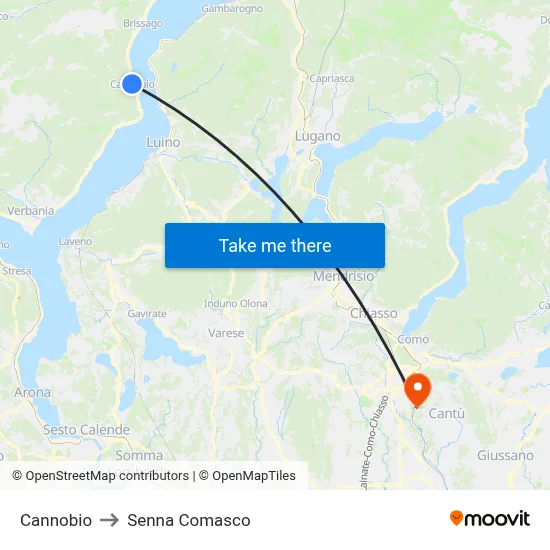 Cannobio to Senna Comasco map