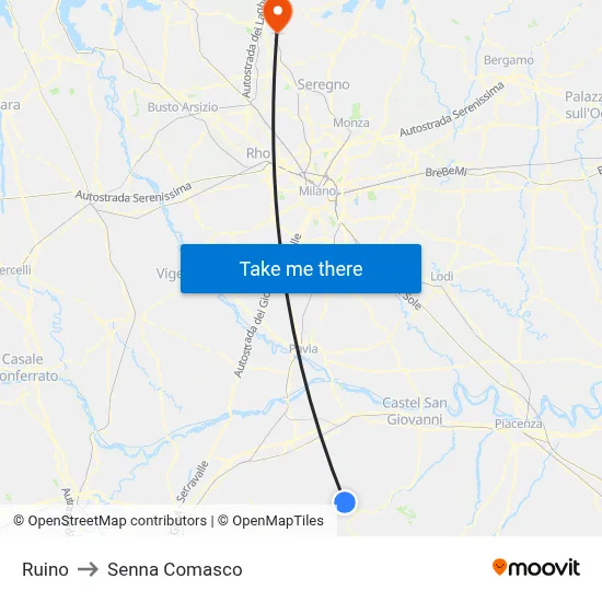 Ruino to Senna Comasco map