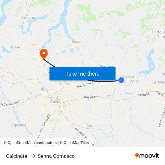 Calcinate to Senna Comasco map