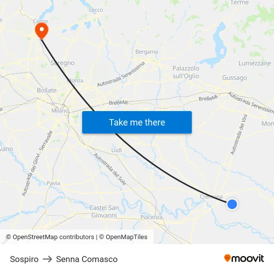 Sospiro to Senna Comasco map