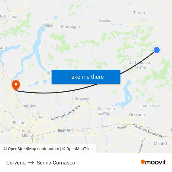 Cerveno to Senna Comasco map
