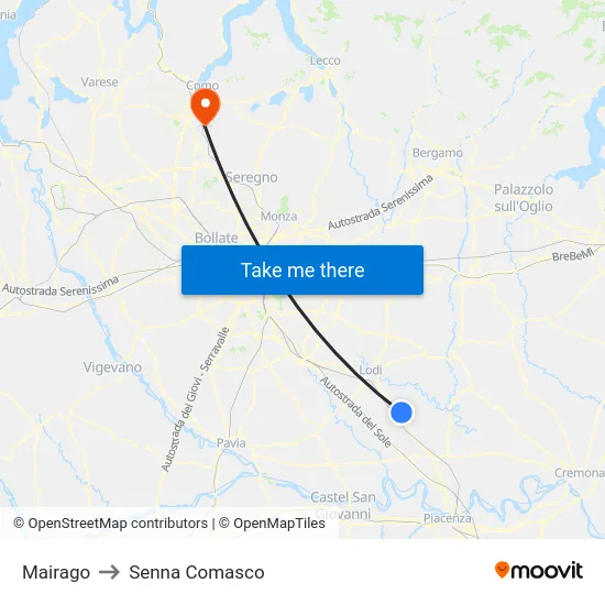 Mairago to Senna Comasco map