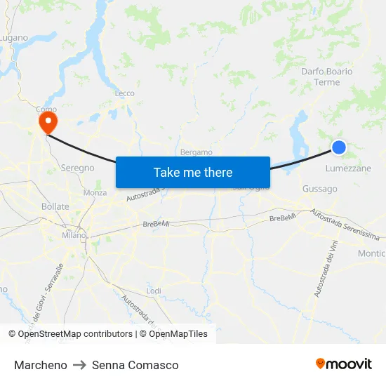 Marcheno to Senna Comasco map
