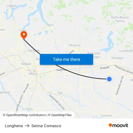 Longhena to Senna Comasco map