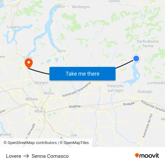 Lovere to Senna Comasco map