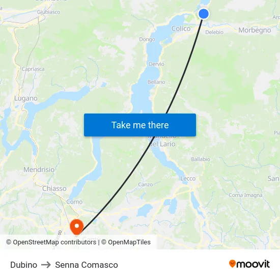 Dubino to Senna Comasco map