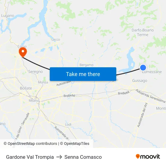 Gardone Val Trompia to Senna Comasco map