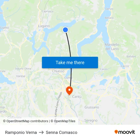 Ramponio Verna to Senna Comasco map