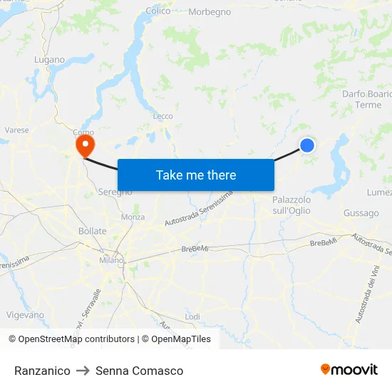 Ranzanico to Senna Comasco map