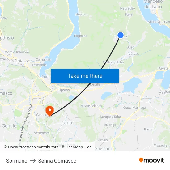 Sormano to Senna Comasco map