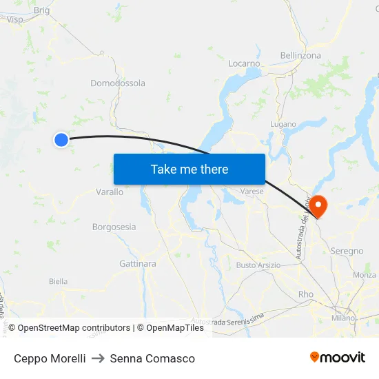 Ceppo Morelli to Senna Comasco map