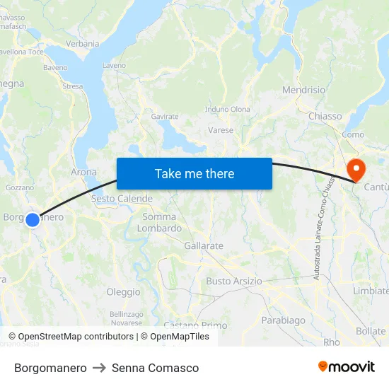 Borgomanero to Senna Comasco map