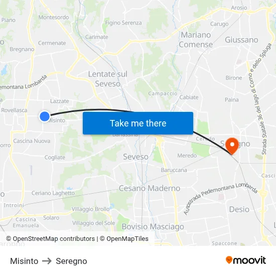 Misinto to Seregno map