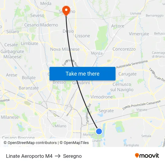 Linate Airport M4 to Seregno map