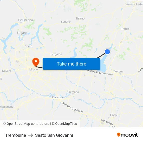 Tremosine to Sesto San Giovanni map