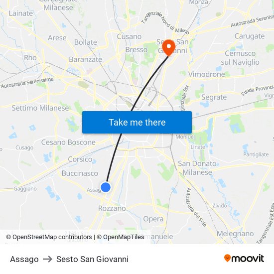 Assago to Sesto San Giovanni map