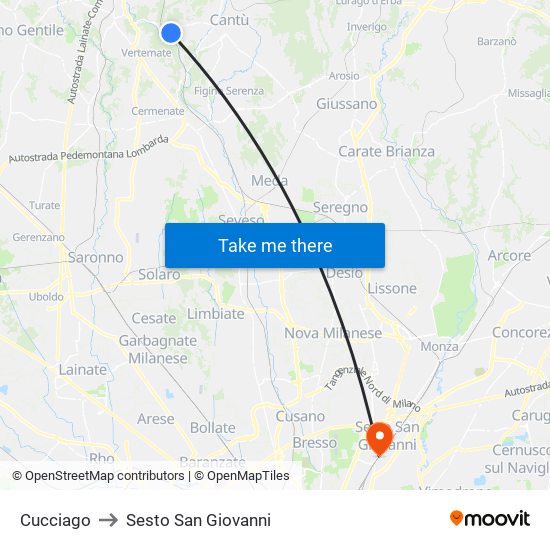 Cucciago to Sesto San Giovanni map