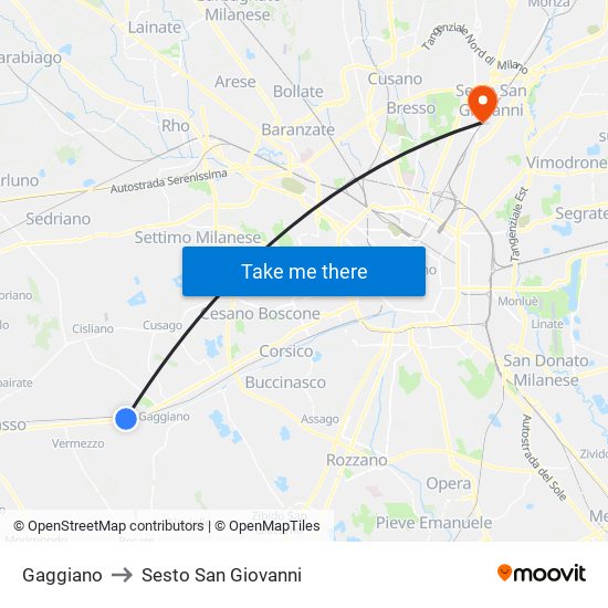 Gaggiano to Sesto San Giovanni map