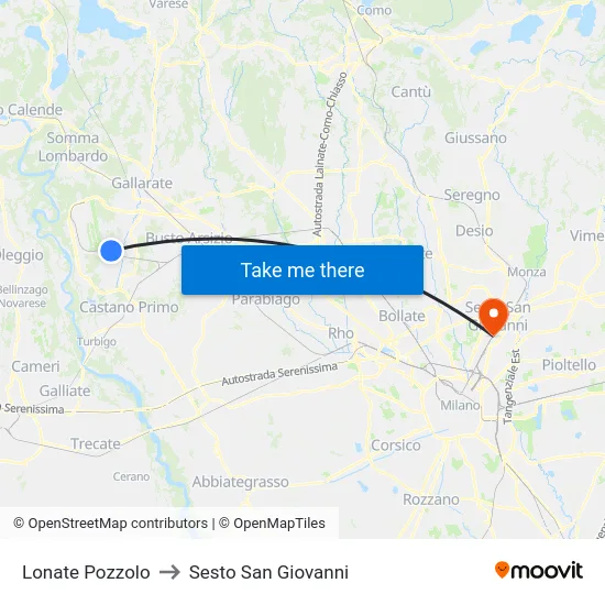Lonate Pozzolo to Sesto San Giovanni map