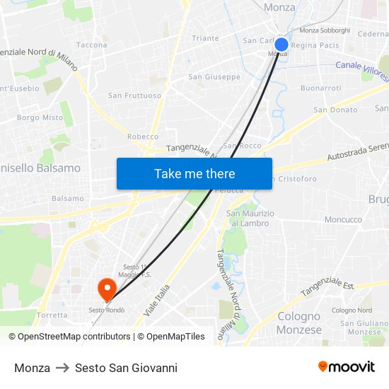 Monza to Sesto San Giovanni map