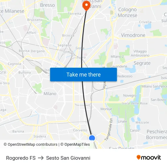 Rogoredo FS to Sesto San Giovanni map