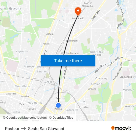 Pasteur to Sesto San Giovanni map
