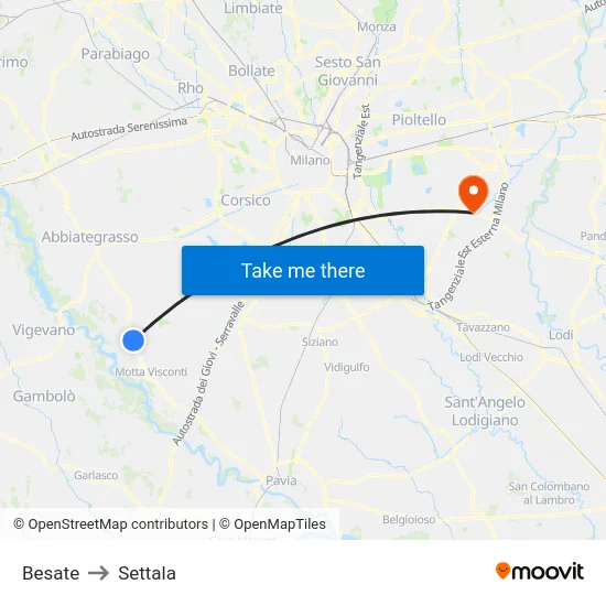 Besate to Settala map
