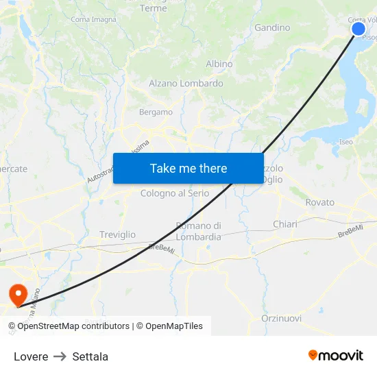 Lovere to Settala map