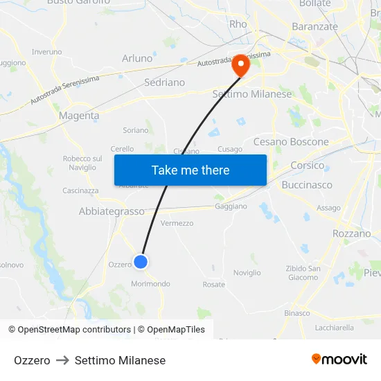 Ozzero to Settimo Milanese map