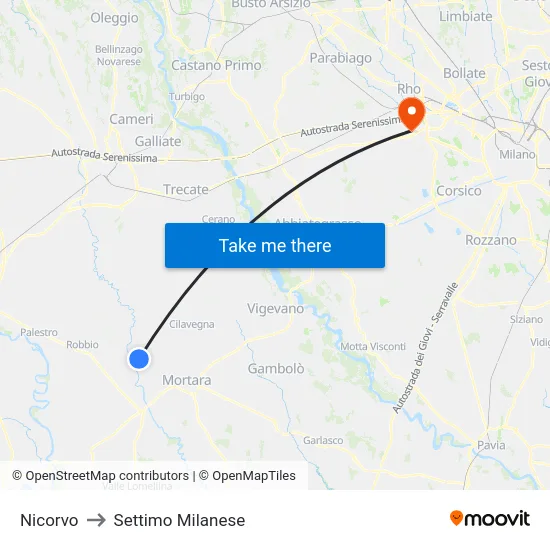 Nicorvo to Settimo Milanese map