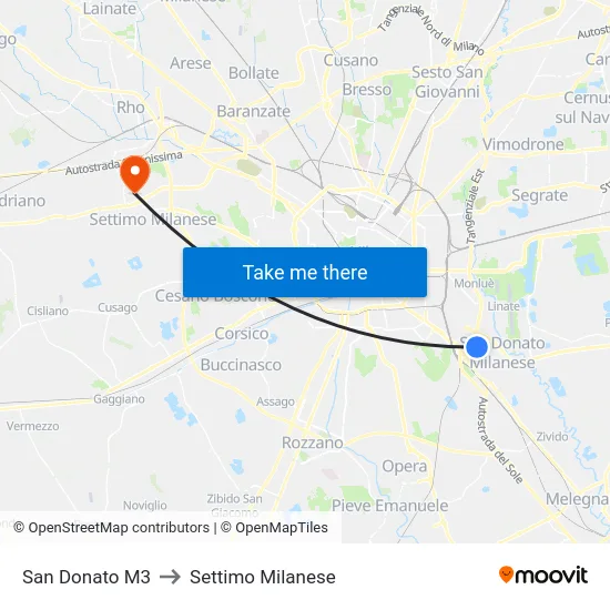 San Donato M3 to Settimo Milanese map