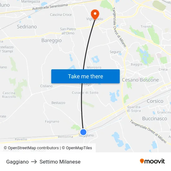 Gaggiano to Settimo Milanese map