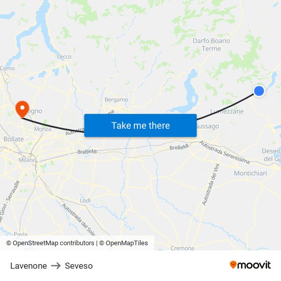 Lavenone to Seveso map