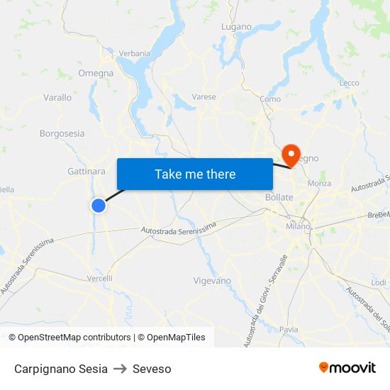 Carpignano Sesia to Seveso map