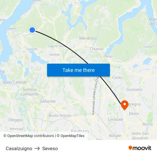 Casalzuigno to Seveso map