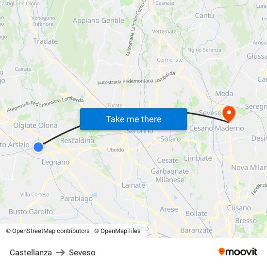 Castellanza to Seveso map