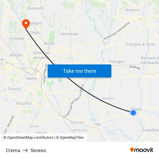 Crema to Seveso map