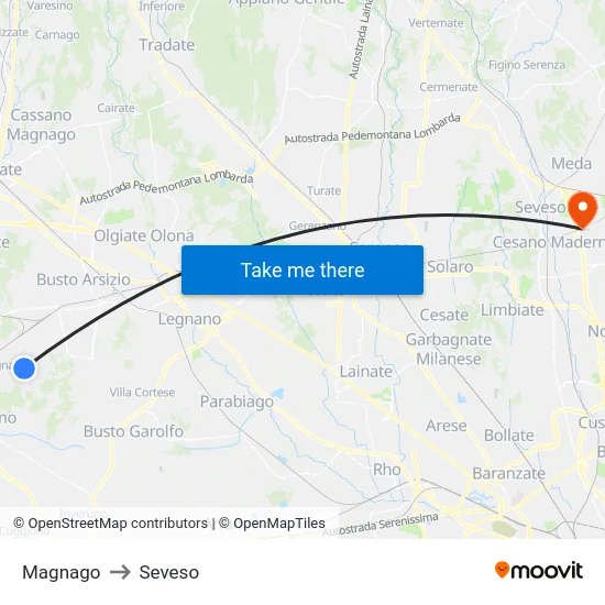 Magnago to Seveso map