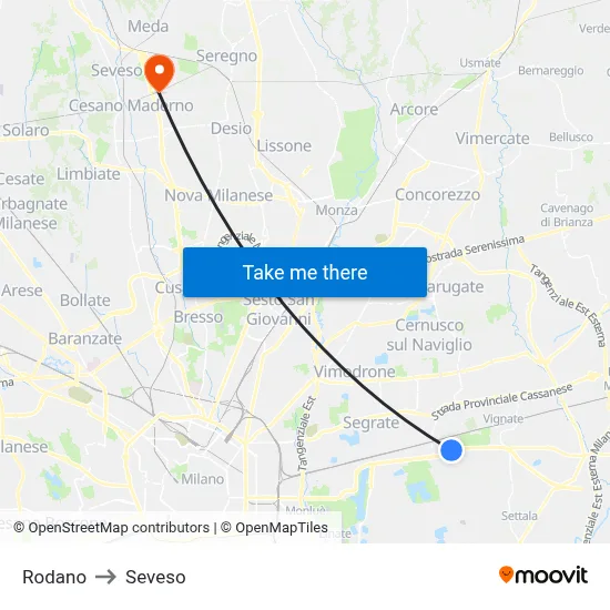 Rodano to Seveso map