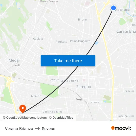 Verano Brianza to Seveso map