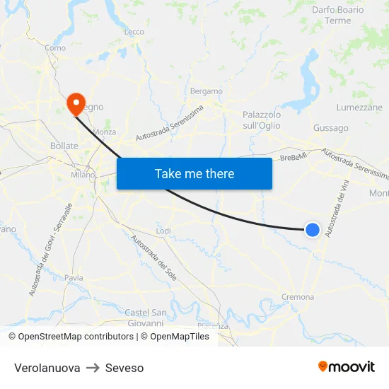 Verolanuova to Seveso map