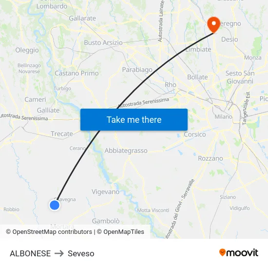 Albonese to Seveso map