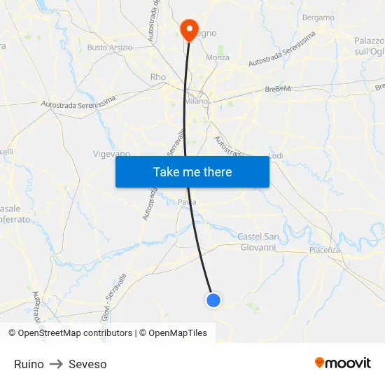Ruino to Seveso map