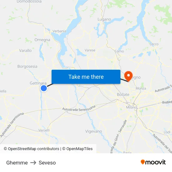 Ghemme to Seveso map