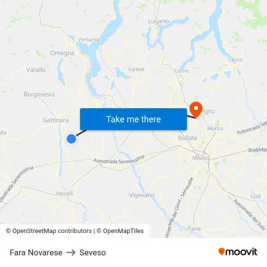 Fara Novarese to Seveso map