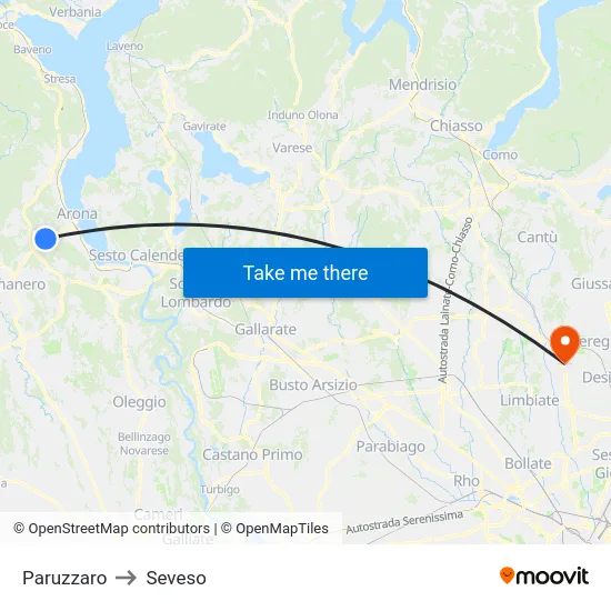 Paruzzaro to Seveso map