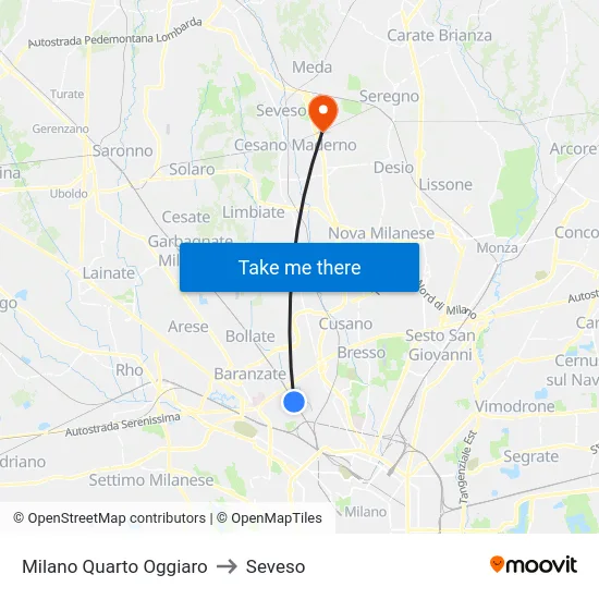 Milano Quarto Oggiaro to Seveso map