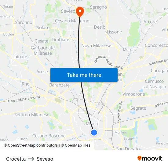 Crocetta to Seveso map