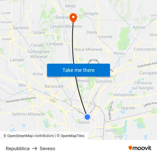 Repubblica to Seveso map