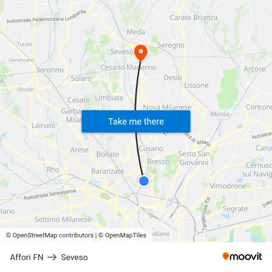 Affori FN to Seveso map
